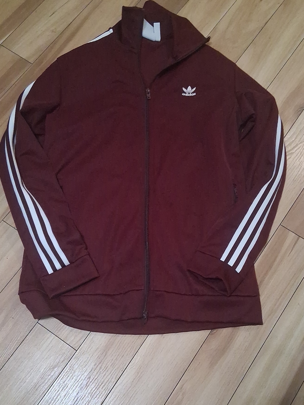 adidas Women  Burgundy Jacket with White Stripes
